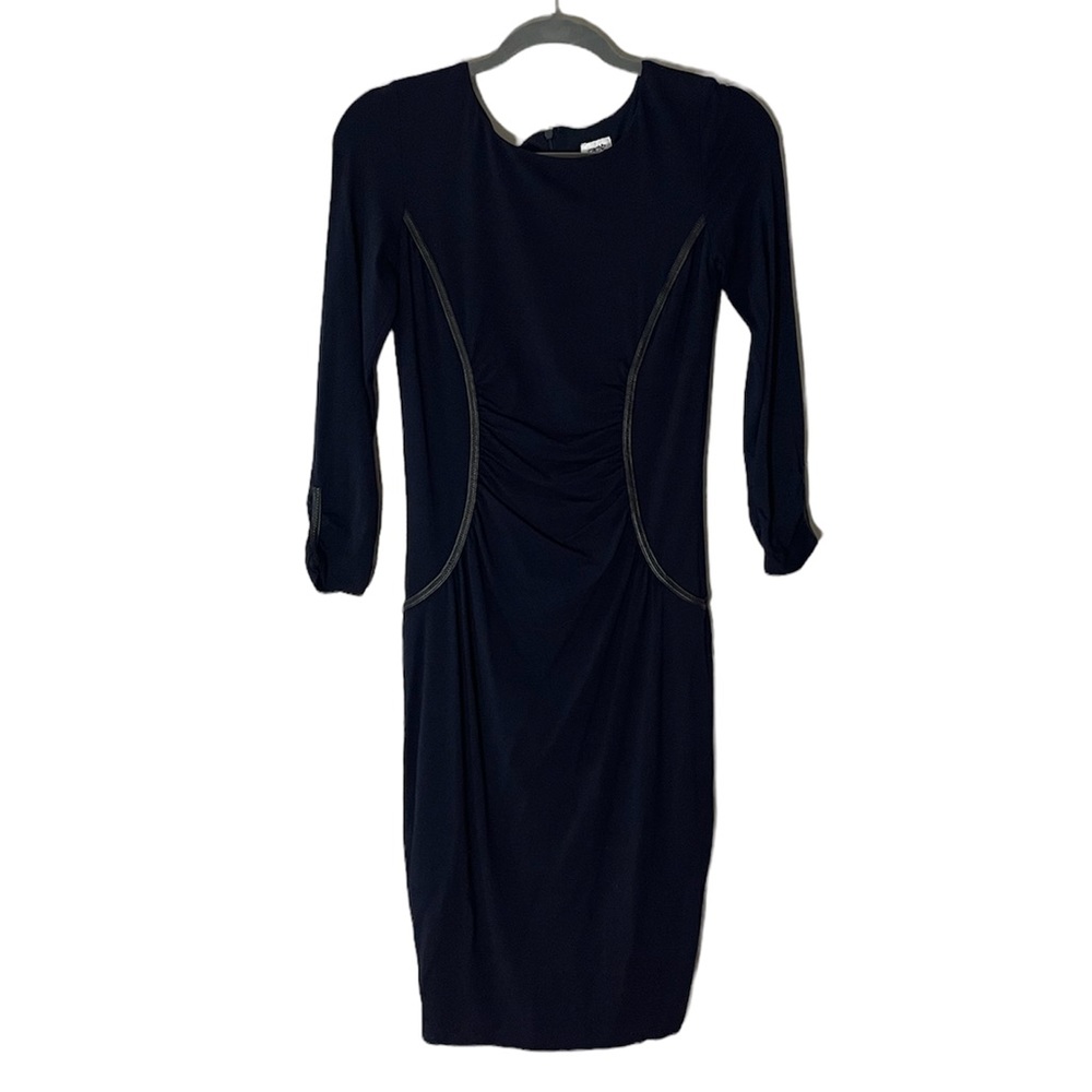 Caché Bodycon Dress Navy with Black leather (small)